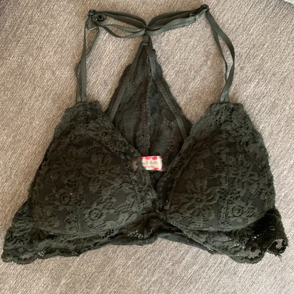 Women's Padded Lace Bralette - Dark Forest Green